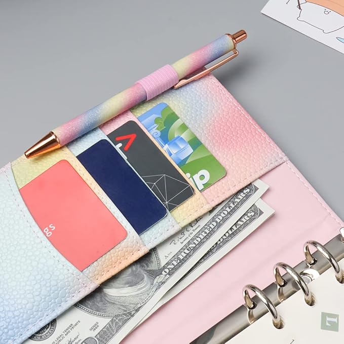 Pink PU Leather Budget Binder Cover, for A6 6-Ring Money Organizer Budgeting Refillable Loose Leaf Receipt Binder Notebook Bookmark Planner Book with Card Pockets Snap Buckle