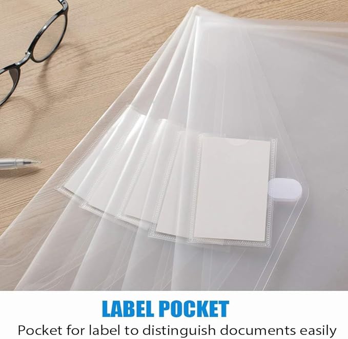 Sooez 5 Pack Plastic Envelopes Poly Envelopes, Clear Document File Folders US Letter A4 Size File Envelopes with Label Pocket for School Home Work Office Organization, Clear