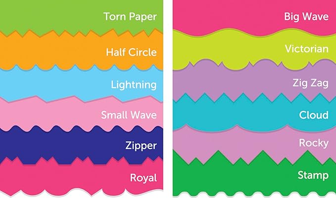School Smart Paper Edger Scissors, 6-1/2 x 2-1/2 Inches, Assorted Colors, Set of 12