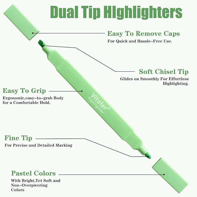 Vitoler Bible Highlighters,8 Pack Pastel Colors Highlighters Set for Book,Double Sided Highlighter for Journaling Supplies and School Accessories