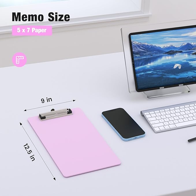 2 Pack Small Clipboards, A5 Plastic Mini Pink Clip Board for Classroom, Students, Kid, Size 6" x 9" with Low Profile Clip, Office & School Supply