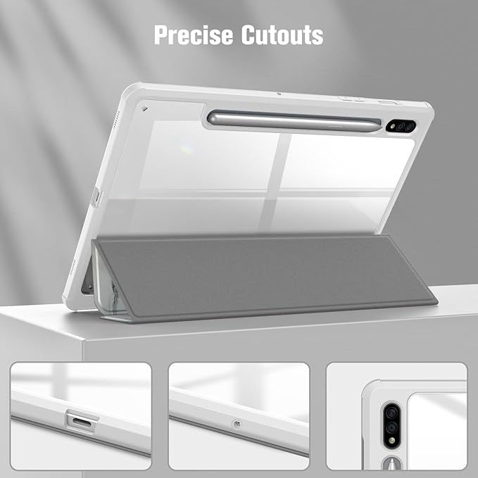 Fintie Hybrid Slim Case for Samsung Galaxy Tab S8/Tab S7 11 Inch (Model SM-X700/X706/T870/T875/T878) with S Pen Holder, Shockproof Cover with Clear Transparent Back Shell, Cloudy Marble