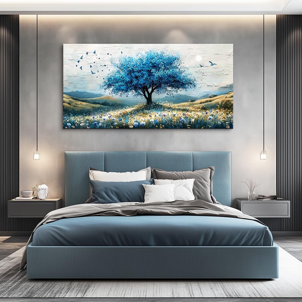 ZUITINGHUA Canvas Wall Art For Living Room Large Wall Decor For Office Bedroom Decorations The Blue Tree Landscape Pictures Farmhouse Painting Artwork Room Wall Mural Aesthetic Home Decor 30x60 In