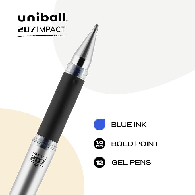Uniball 207 Impact Gel Pens, Pack of 12 - 1.0mm Bold Point Pens - School and Office Supplies