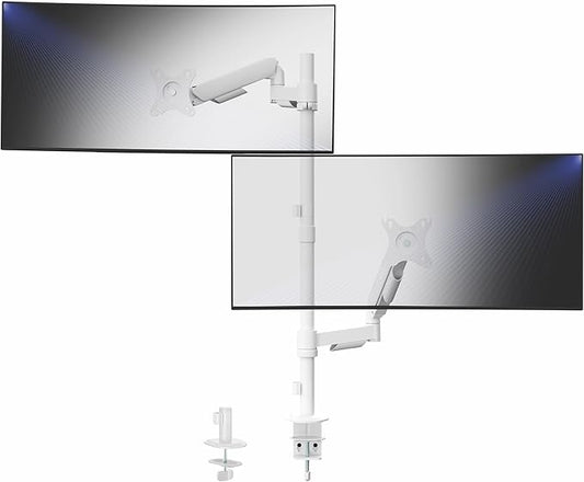 VIVO Dual Monitor Arm Extra Tall Mount for Screens up to 32 inches, Mechanical Height Adjustment, Full Articulating Heavy Duty VESA Stand with Desk C-clamp and Grommet, White, STAND-V012KW