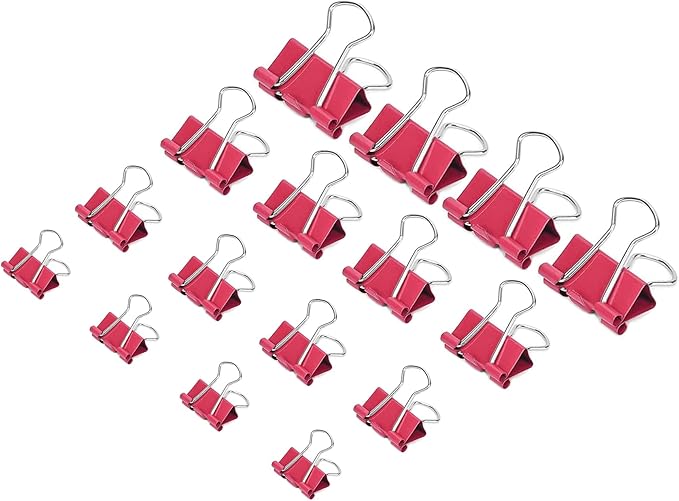 130 Pack Red Binder Clips Assorted Sizes, Large Medium Small Mini 4 Sizes Mix, Paper Clamps Metal Paper Clips Set for Office School Home Business Supplies