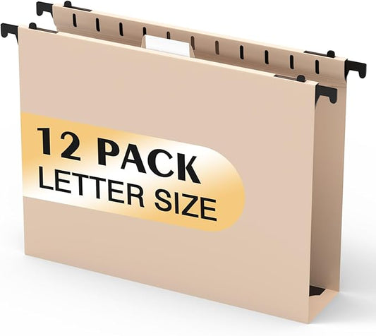Extra Capacity Plastic Hanging File Folders,12 Pack Reinforced Hang Folder,Heavy Duty 2 Inch Expansion,Filing Cabinet Folders Letter Size for Bulk Files/Medical Charts(Light Pink)