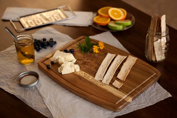 PICNIC TIME Disney Mickey and Minnie Mouse Thanksgiving Ovale Acacia Cutting Board Serving Board Charcuterie Cheese Board with Juice Groove Holiday Kitchen Decor Gift, (Acacia Wood)