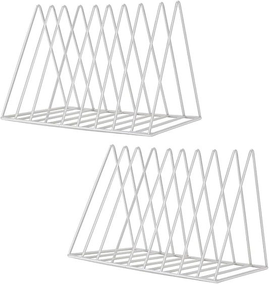 Sooyee 2 Pack 9 Slot White Magazine Holder,Desktop File Sorter Organizer Triangle Bookshelf Decor Home Office