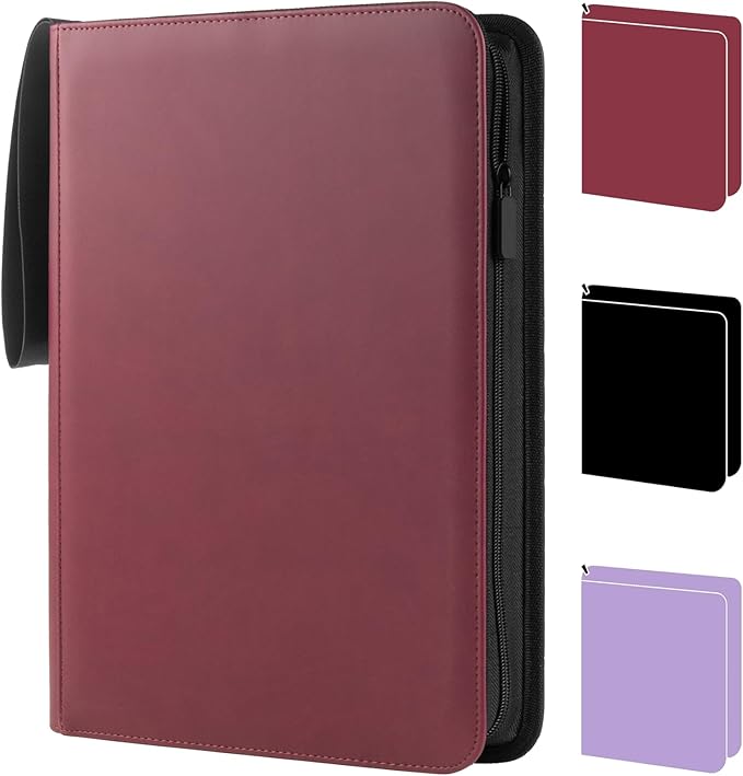 Card Binder 9 Pocket - 432 Cards, Premium Red PU Leather Album, 24 Page Zippered Side-Loading for Baseball, Sports Cards & TCG Collectibles (Vibrant Team Red)