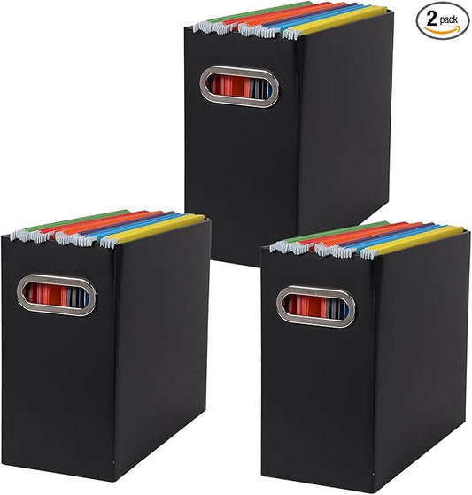 Collapsible File Organizer Box with Handle,12.20x5.11x9.84Inches, Filing Organizer for Home or Office, Small Portable File Box(3 Packs, Black)
