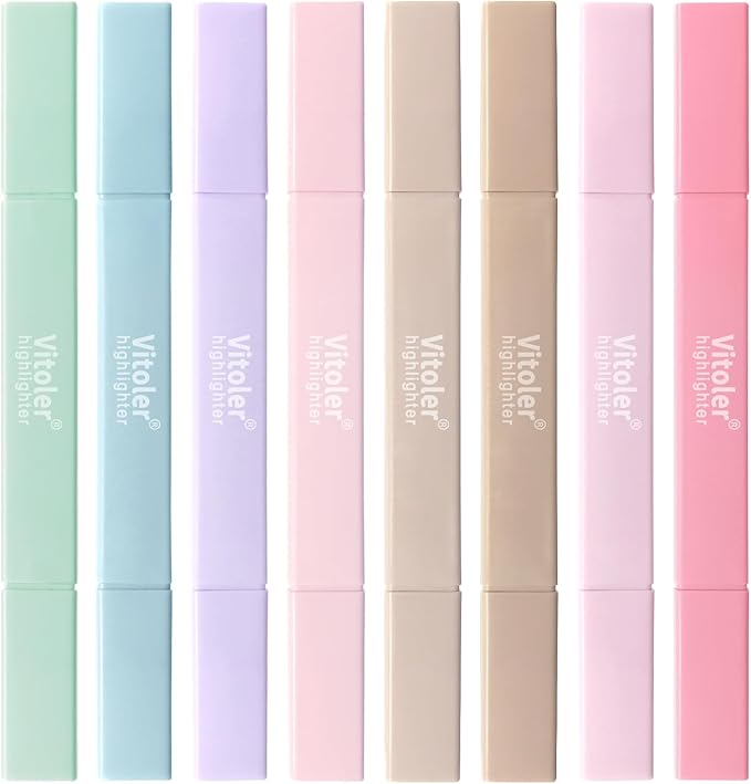 Vitoler Highlighters,Pastel Colors Bible Highlighters 8pcs,Chisel & Fine Tips Cute Highlighter for School Office Supplies