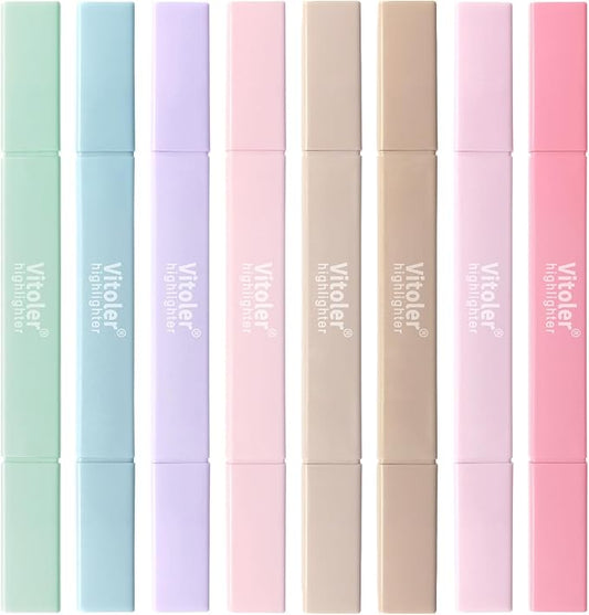 Vitoler Highlighters,Pastel Colors Bible Highlighters 8pcs,Chisel & Fine Tips Cute Highlighter for School Office Supplies
