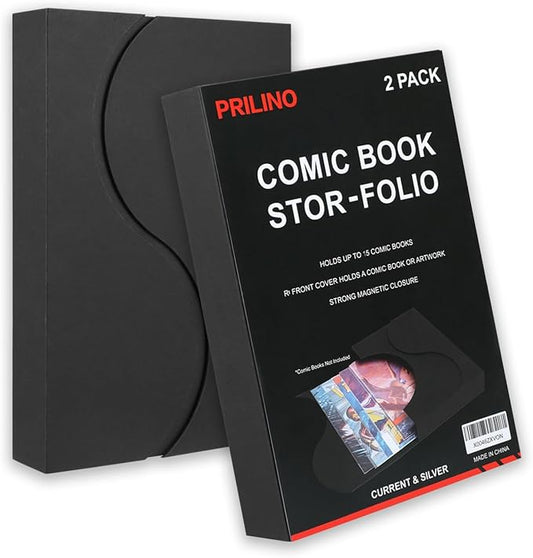 2-Pack Black Comic Book Stor-Folio - Storage Box for Current and Silver Age Comics, Portable Folio With Strong Magnetic Closure, Ideal for Conventions