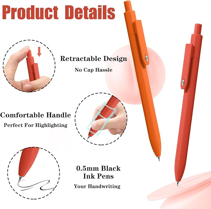 Gel Pens, 8 Pcs 0.5mm Black Ink Pens Fine Point Smooth Writing Pens, High-End Series Pens for Journaling Note Taking, Cute Office School Supplies Gifts for Women Men