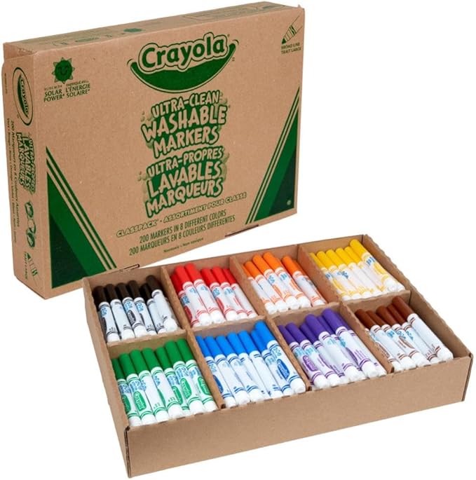 Crayola Broad Line Washable Markers - 200ct, Bulk Markers for Kids, 8 Assorted Colors, School Classroom Arts & Crafts Supplies for Teachers, Ages 3, 4, 5 (Pack of 2)
