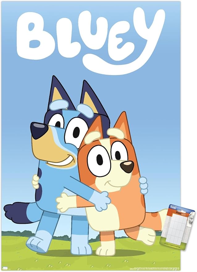 Bluey - Hug Wall Poster, 22.37" x 34.00", Poster & Mount Bundle