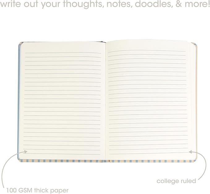 Pearhead Hardcover Journal Notebook 6x8 – Cream & Blue Stripe College-Ruled Writing Journal, 200 Lined Pages for Work, School & Journaling