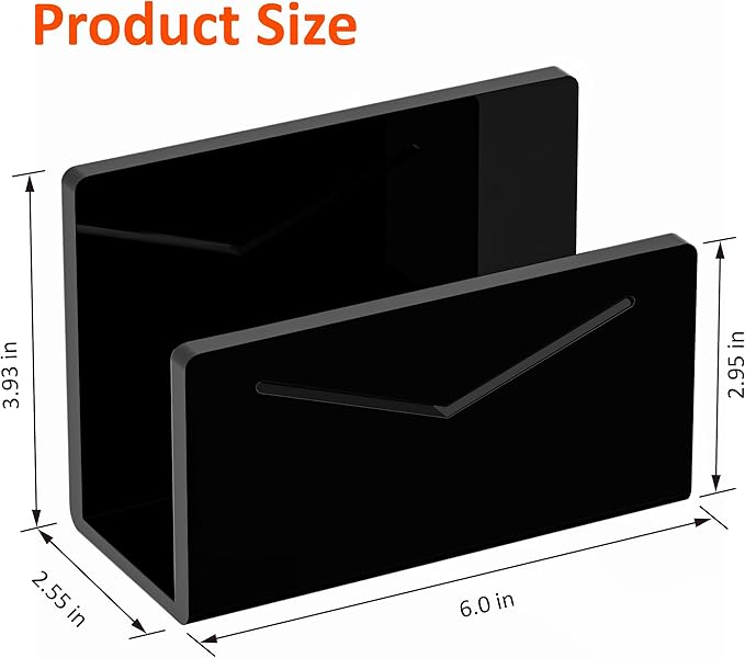 Acrylic Mail Holder, Black Acrylic File Letter Organizer, Vertical Envelope Mail Holder for Desk, Lightweight Countertop Bill Holding Sorter Letter Invoice Stand for Home Office School