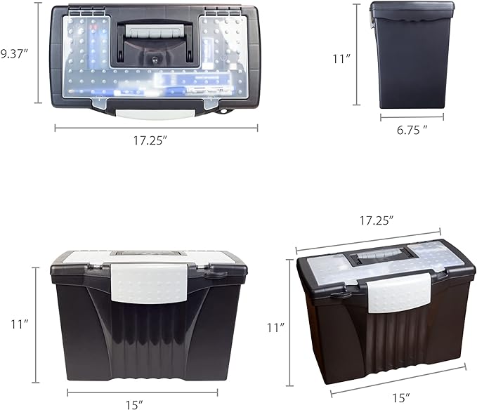 Storex Legal File Box with Organizer Lid – Plastic Office File Storage Box for Letter and Legal Hanging Folders, Obsidian, 1-Count (61510A01C)