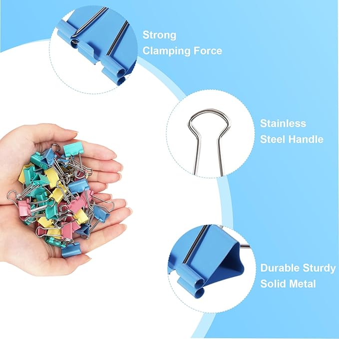 260Pcs Mini Binder Clips Assorted Colored, 0.59 in/15mm Small Binder Paper Clips Office Clips Office Supplies Desk, Micro Size Cute Binder Clips, Small Paper Clamps for Home School Business (Colored)
