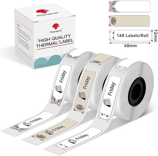 Phomemo D30 Label Maker Tape, Black on Cats Patterns Vertical Label Tape, Special Shapes Pre-Cut Self-Adhesive Sticker Thermal Paper Label Tag, 12 x 40mm (0.47 x 1.57) 3-Roll