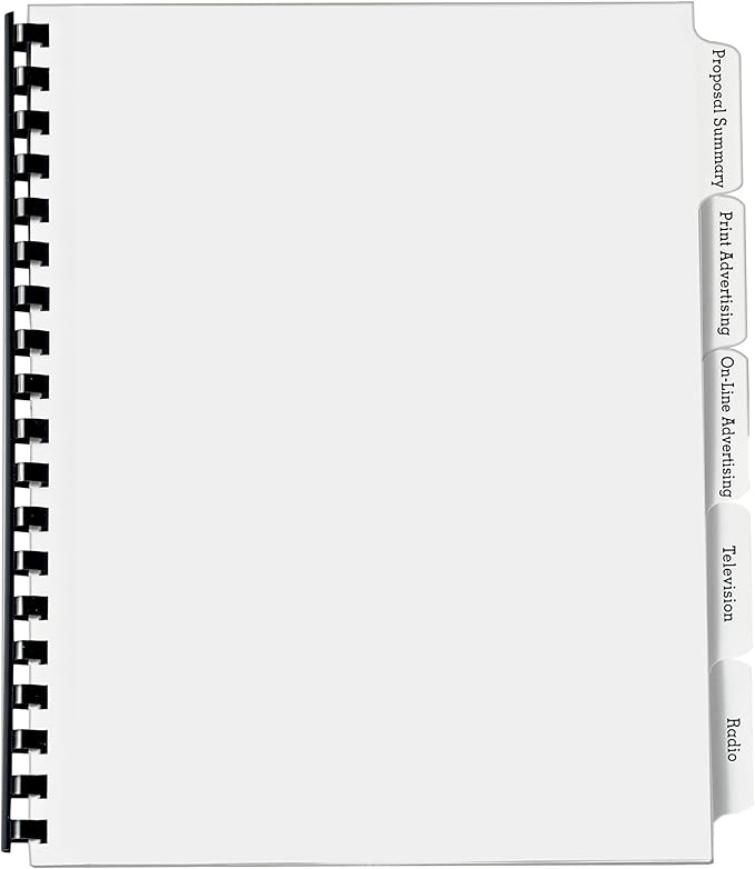 Avery Double Reverse Collated Tab Dividers, Unpunched for Most Binding Systems, Printable with High-Speed Copiers and Offset Presses, White, 5 Tabs per Set (30 Sets of 20405)