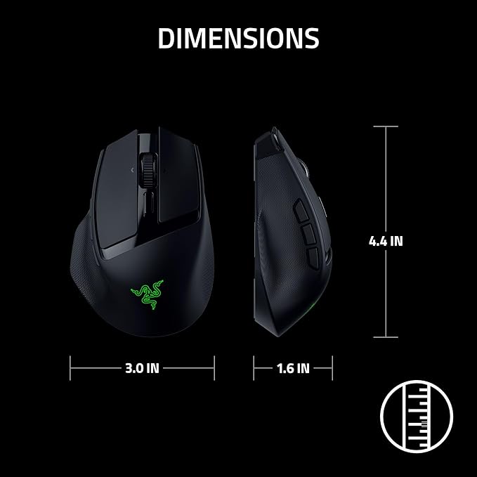 Razer Basilisk Mobile Portable Ergonomic Wireless Gaming Mouse: 10 Programmable Controls HyperScroll - Optical Switches Gen-3 - Long Battery Life - AI Prompt - 2.4 GHz, Bluetooth, USB C