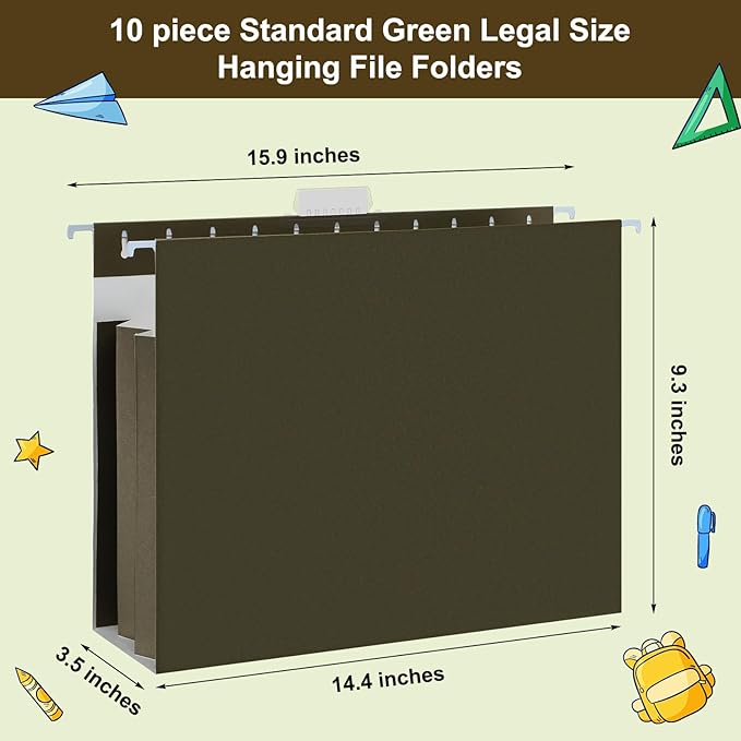10 Pack Extra Capacity Hanging File Folders Legal Size with Tabs Reinforced Hanging Folders Expandable, Heavy Duty 3.5 Inch Expansion Designed for Bulky Files Medical Charts