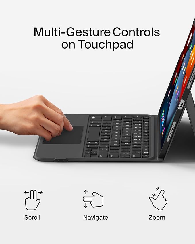 Belkin Everyday Keyboard Case w/Cradle, Backlit Bluetooth Keyboard, Multi-Gesture Controls, Magnetic Apple Pencil Storage Compatibility, & Multimedia Keys for iPad Air 10.9" & iPad Pro 11" - Black