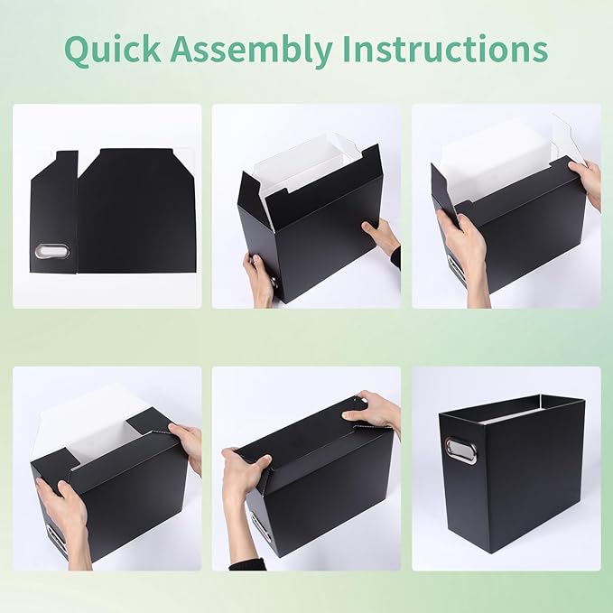 Collapsible File Organizer Box with Handle,12.20x5.11x9.84Inches, Filing Organizer for Home or Office, Small Portable File Box(2 Packs, Black)