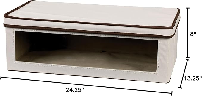 Household Essentials 514 Vision Storage Box - Natural Canvas with Brown Trim - Large
