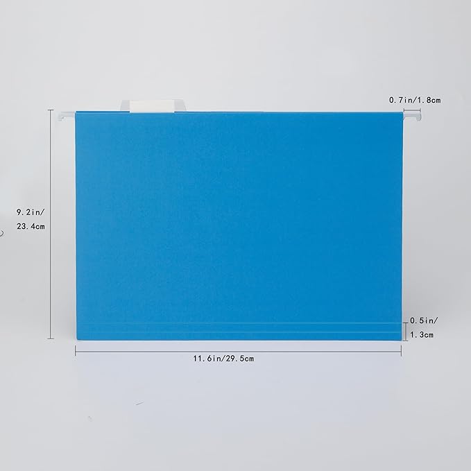 25 Packs Hanging File Folders,Blue Letter Size File Folder,Designed for Bulky Files,Filing Cabinet,1/5 Adjustable Cut Tabs for Office,School,Home