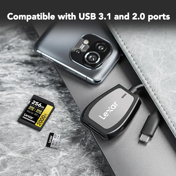 Lexar Professional USB 3.2 Type-C Dual-Slot Reader, Supports SD and microSD UHS-II Cards, Up To 312MB/s Read (LRW470U-RNHNU)