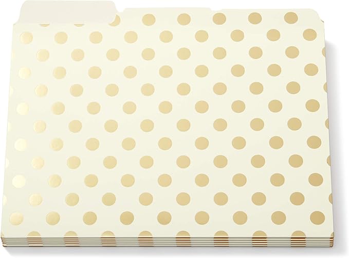 Kate Spade New York File Folder Set of 6, Letter Size Filing Organizers, Gold Dot