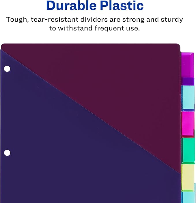 Avery Big Tab Insertable Plastic 2 Pocket Dividers for 3 Ring Binders, 8 Tab Set, Bright Two-Tone Multicolor, Works with Sheet Protectors, 1 Set (11989)