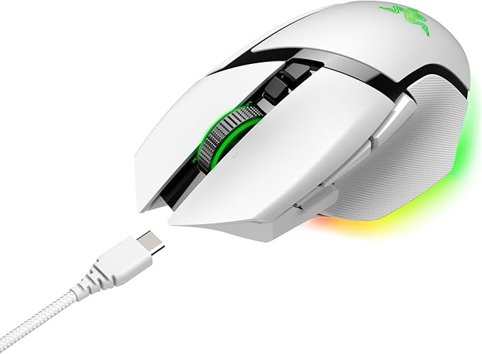 Razer Basilisk V3 Pro Customizable Wireless Gaming Mouse: Fast Optical Switches Gen-3 - HyperScroll Tilt Wheel - Chroma RGB - 11 Programmable Buttons - Focus Pro 30K Optical Sensor - White