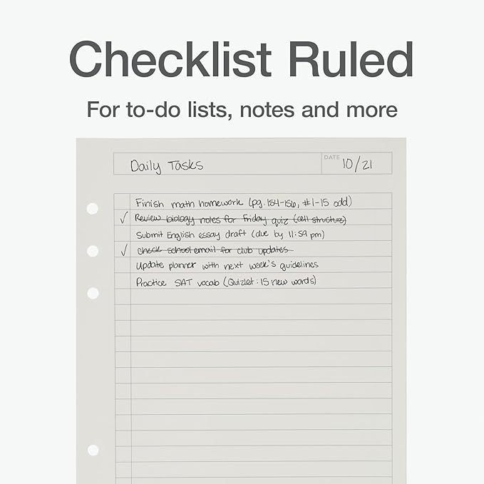 Oxford A5 Refill Paper, 6 Ring Lined Paper with Boxes for To Do Lists, 120 Sheets, 6 x 8.25 Inches, Notebook, Bullet Journal and Planner Inserts (1016732)