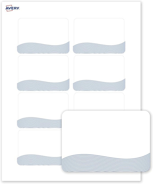 Avery Printable Rectangle Adhesive Name Badges, Pre-Printed Colorful Design, Matte White, 2-1/3" x 3-3/8", Laser & Inkjet Compatible, 80 Total, Great for Branding, Marketing, and Events