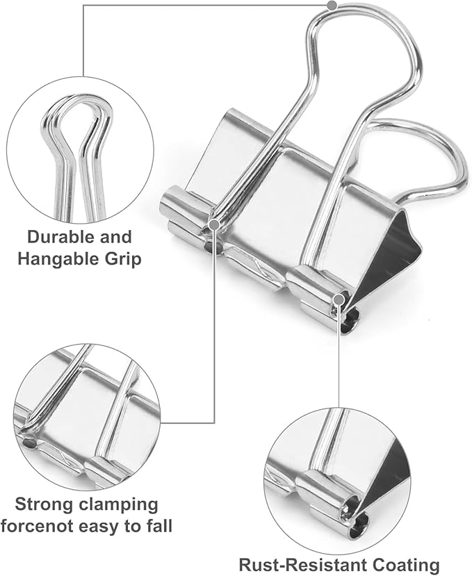 CUARUSUIKA Binder Clips Set,40Pack, 1 in Small Clip, Paper Clips for Office, Home, School, Crafts, Business(Silver)