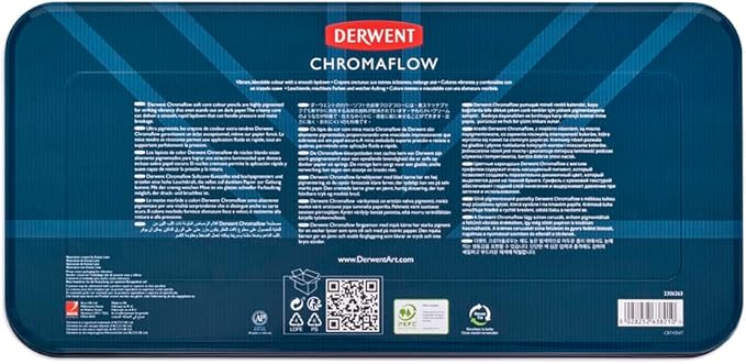 Derwent Chromaflow Pencils, Set of 150 in Tin, 3.5mm Round Core, Premium Core Strength, Blendable with Smooth Texture, Ideal for Drawing, Coloring & Layering, Professional Quality (2306263)