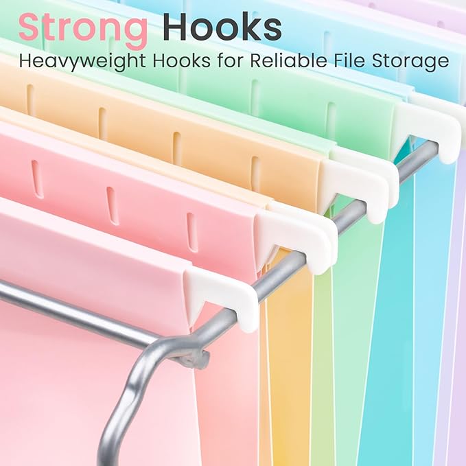 Sooez Tear-Resistant Plastic Hanging File Folders Letter Size, 12 Count File Organizer Suitable for File Cabinet Filing Cabinets, 1/6-cut Adjustable Tabs for Office, School, Pastels Colors, Pink