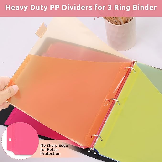 SKYDUE Binder Dividers with Tabs and Pockets,8 Tab Dividers for 3 Ring Binder, Plastic Binder Dividers with 2 Pockets & 16 Blank Labels, Red
