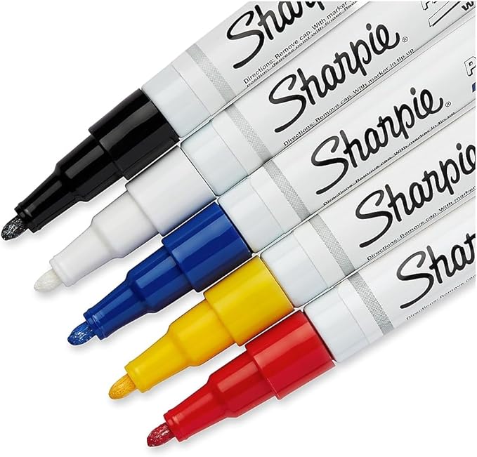 Sharpie Oil-Based Paint Markers, Fine Point, Assorted Colors, 5 Count - Great for Rock Painting