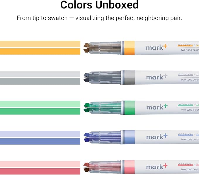 KOKUYO Fluorescent Highlighters, 2 Tone Chisel Tip Bible Markers in Assorted Colors, No Bleed Quick-Dry Art Marker for Journal, Planner, Notes. Japan Import (PM-MT100-5S2)