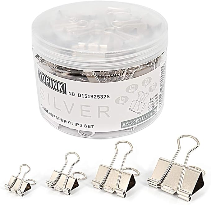 Binder Paper Clips, Assorted Sizes Set (Mini, Small, Medium, Large) for Office School and Home Supplies (Silver)