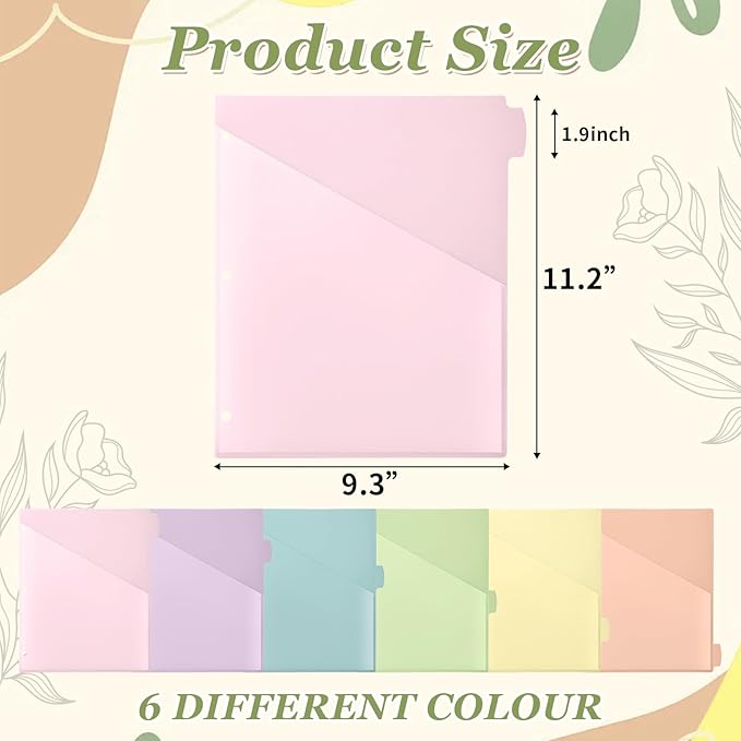 Epakh 12 Pcs Binder Dividers for 3 Rings Binders Index Dividers with Two Clear Pockets Plastics Sheets Protectors with Tab Labels for School Office Organization (Macaron)