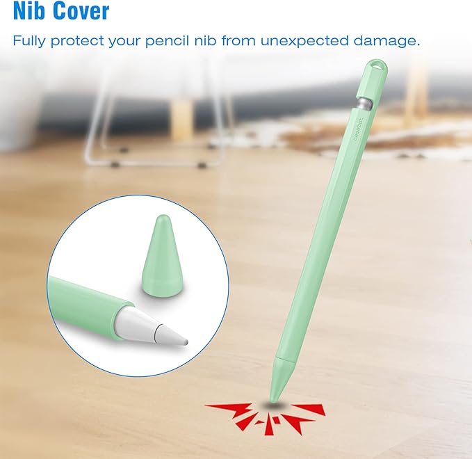 Fintie Silicone Sleeve Compatible with Apple Pencil 1st Generation, Ultra Light Pen Skin Case Cover Soft Protective Pencil Grip Holder with 2 Nib Covers & Cable Adapter Tether, Green