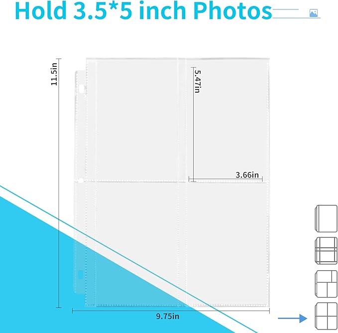 30 Pack Photo Sleeves for 3 Ring Binder - (3.5x5, for 240 Photos), Archival Photo Page Protectors 3.5x5, Clear Plastic Photo Album Refill Pages Photo Pockets, Postcard Sleeves, Seed Binders