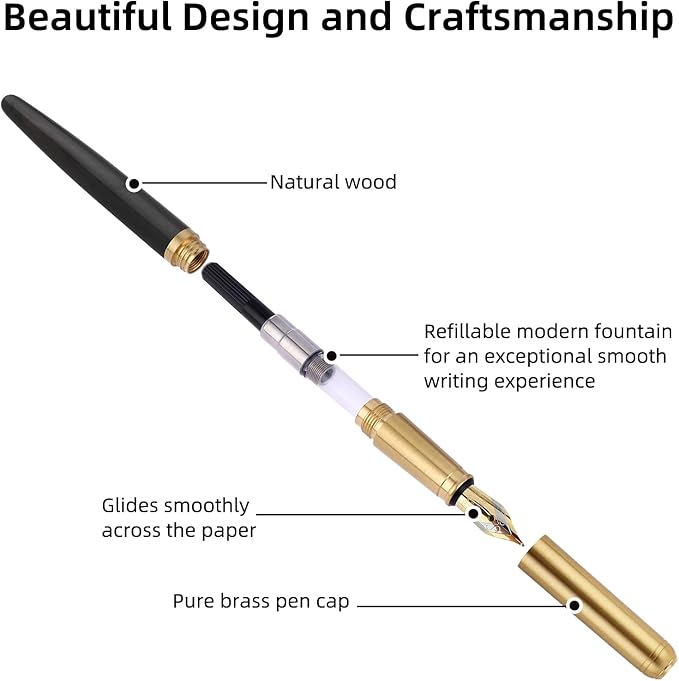 cobee® Wooden Fountain Pens, Handcrafted Wood Fountain Pen Vintage Luxury Pen 0.5mm Fine Point Pen Business Pen Smooth Writing for Journaling Calligraphy Gift Supplies(Black)